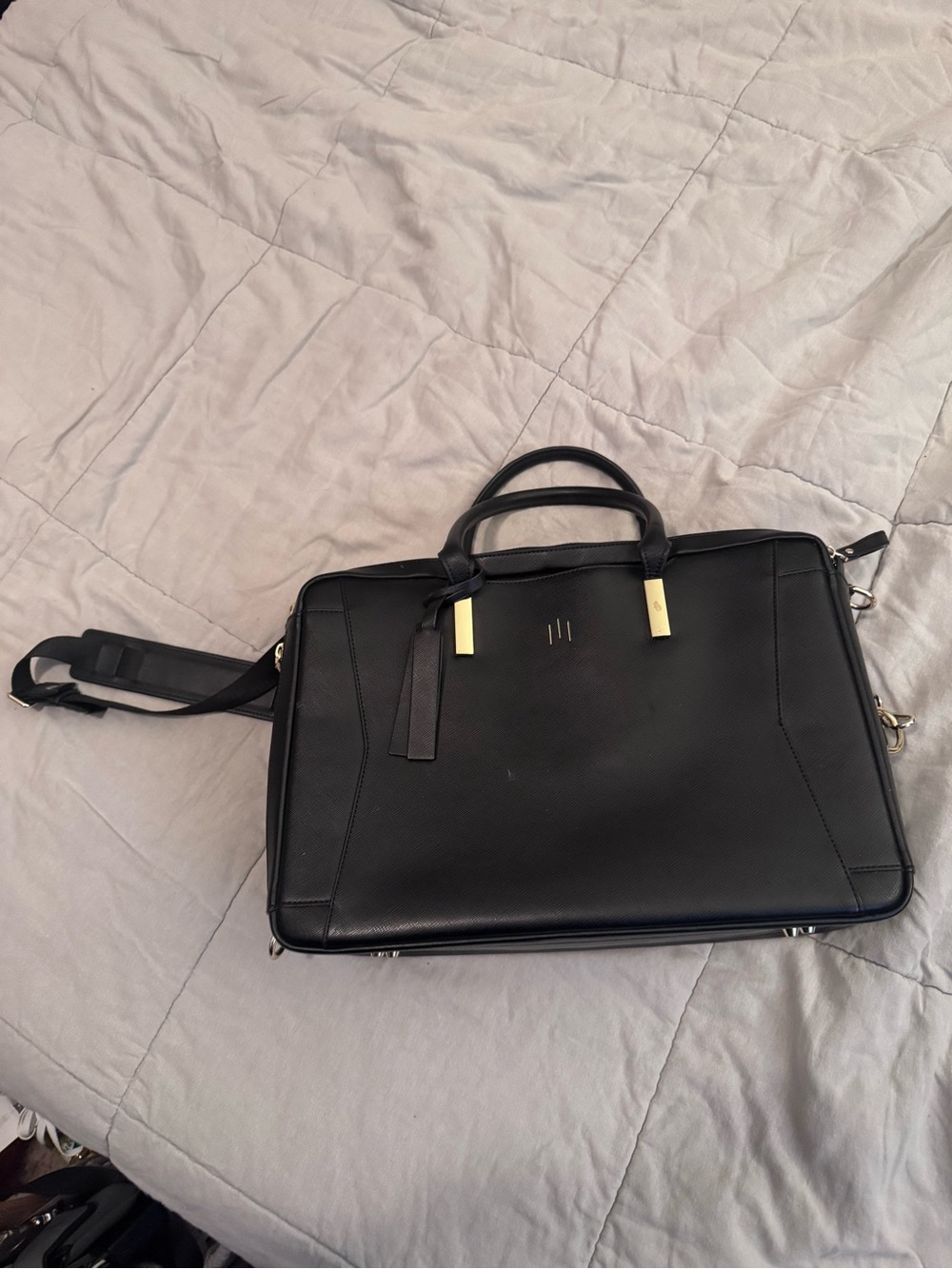 Professional Black Laptop Bag with Gold Hardware - Women